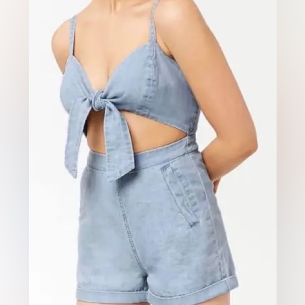 Forever 21 Denim Chambray Cutout Romper Size XS